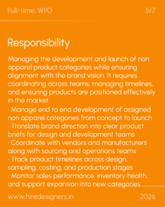 Orange poster page with the word 'Responsibility' in large white text and a long paragraph about managing development and product categories; includes site URL and year at bottom (2026).