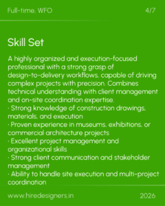 Green slide with the bold heading 'Skill Set' and a long block of white text describing professional skills on a bright green background.