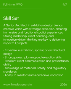 Green poster titled 'Skill Set' with a long white text block listing design skills on a bright green background.