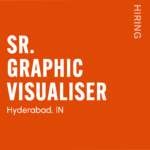 Poster announcing hiring: large white text on orange background, 'SR. GRAPHIC DESIGNER', with 'HYDERABAD, IN' and 'HIRING' along the right edge; www.hiredesigners.in and 2026 are visible.