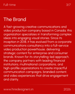Red poster with large white 'The Brand' headline and lengthy descriptive paragraph on a red background; bottom shows 'www.hiredesigners.in' and '2026' (informational image).