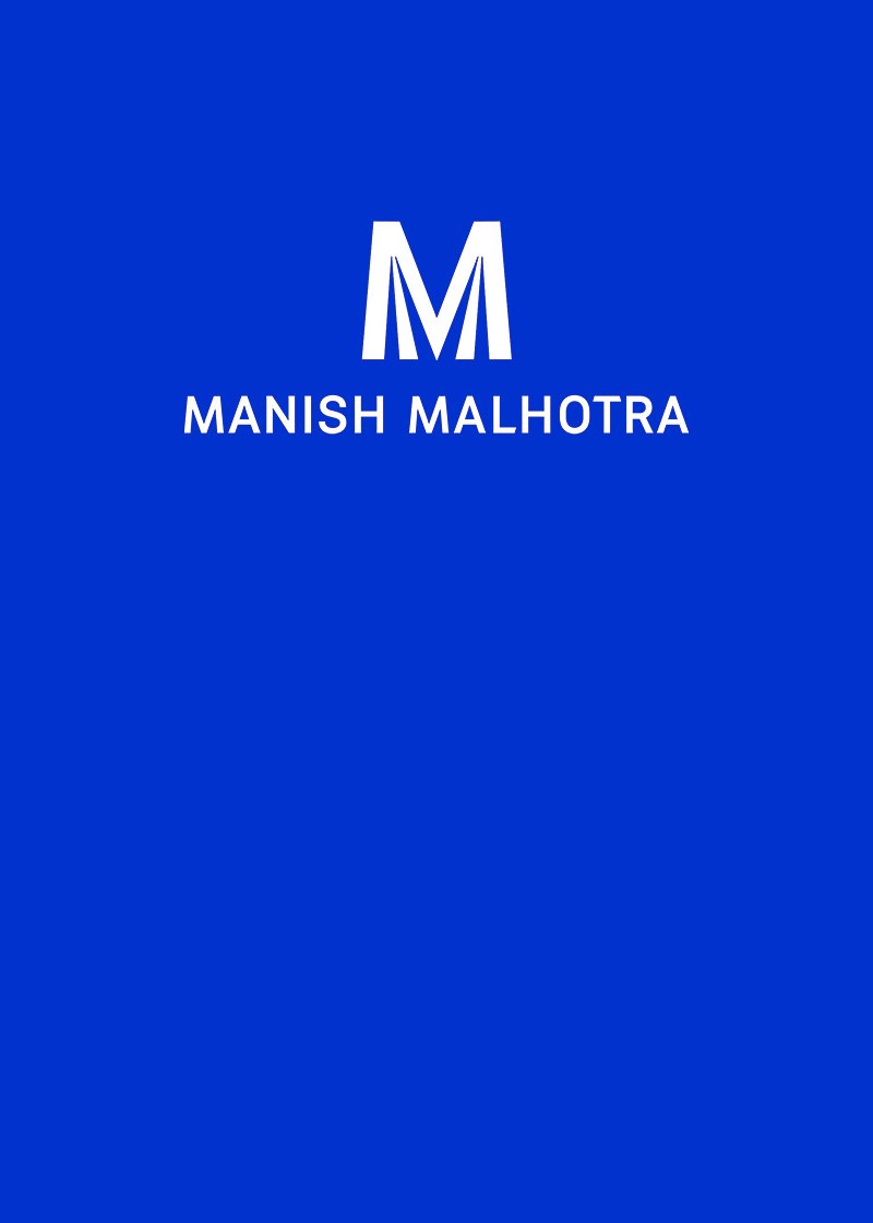 Brand logo: blue background with a white stylized M above the text 'MANISH MALHOTRA'