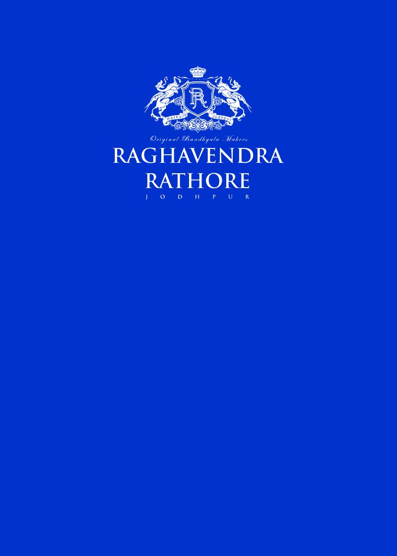 Brand logo for Raghavendra Rathore, blue background with crest and the text 'Raghavendra Rathore Jodhpur'