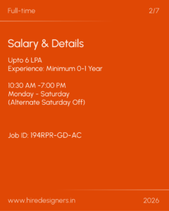 Orange recruitment poster: 'Full-time' and 'Salary & Details' with work hours and job ID information.